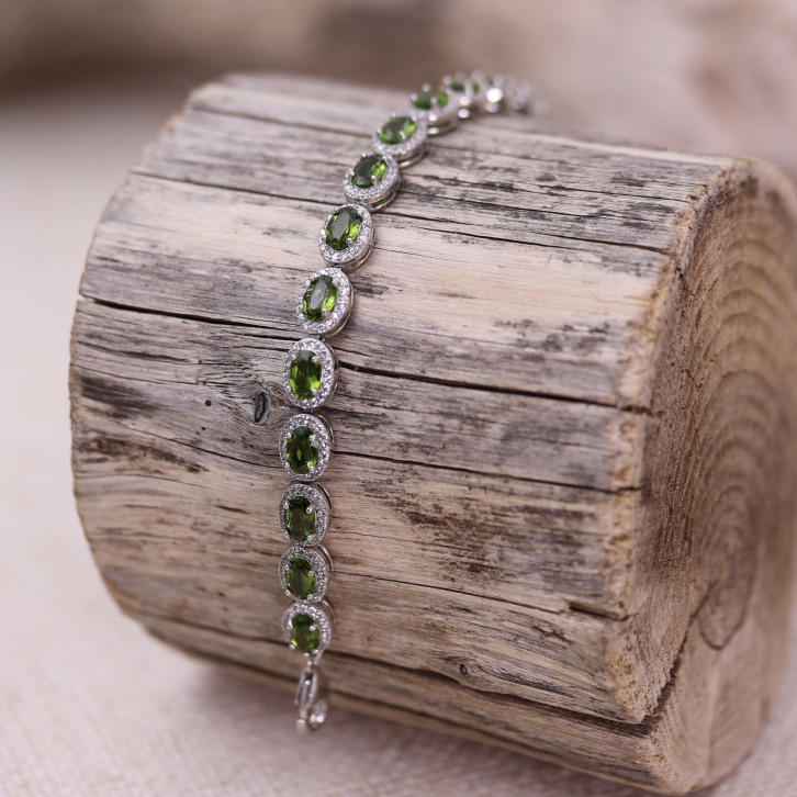 Bracelet d'exception en argent avec diopside chrome et zirconium