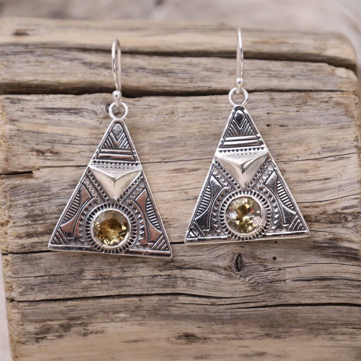 Boucles d'oreilles en argent et citrine