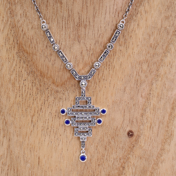 Collier d'exception en argent avec lapis lazuli et marcassites