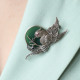 Broche d'exception en argent "oiseau" avec agate verte et marcassites