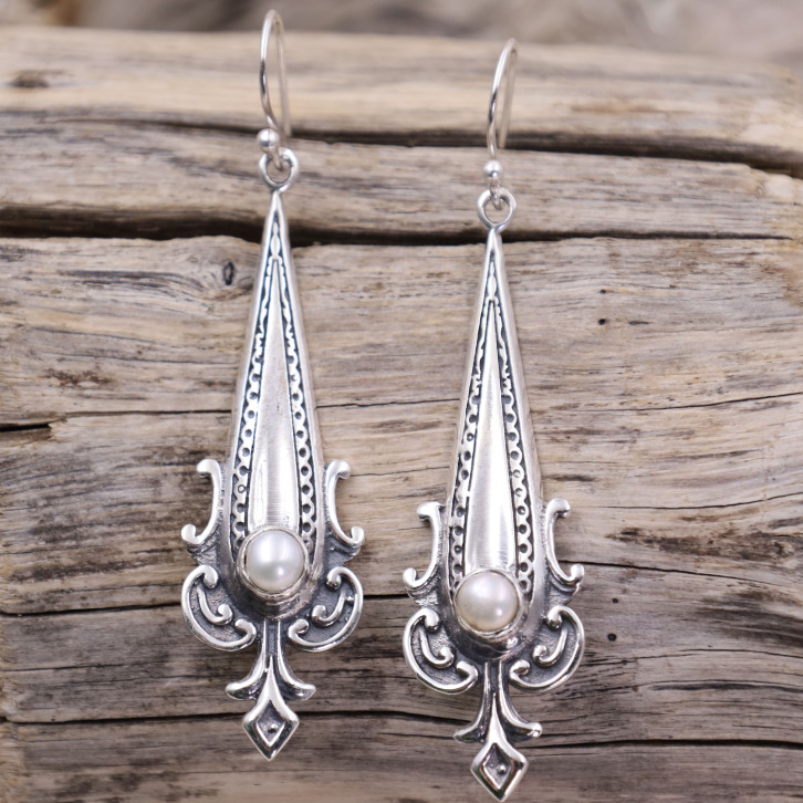 Boucles d'oreilles en argent et perle de rivière