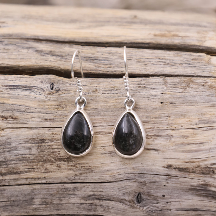 Boucles d'oreilles en argent et obsidienne