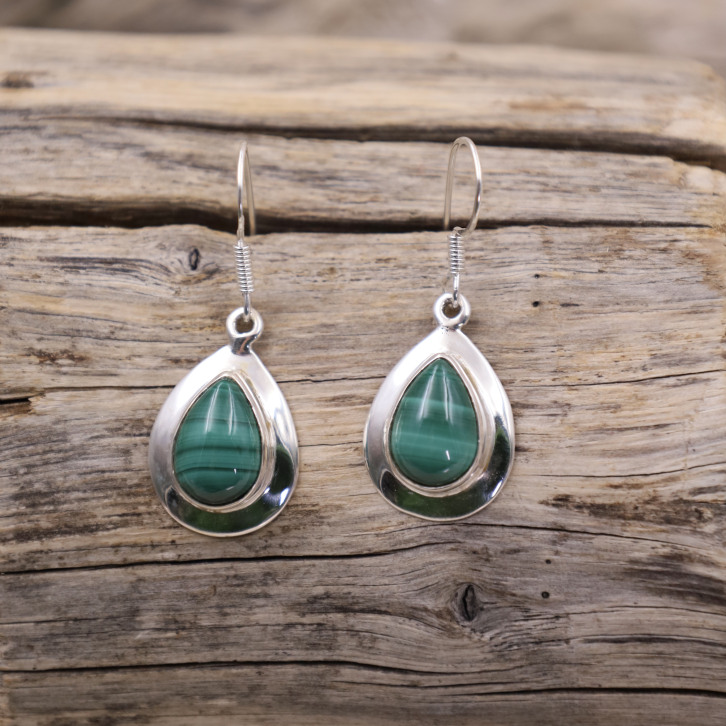 Boucles d'oreilles en argent et malachite