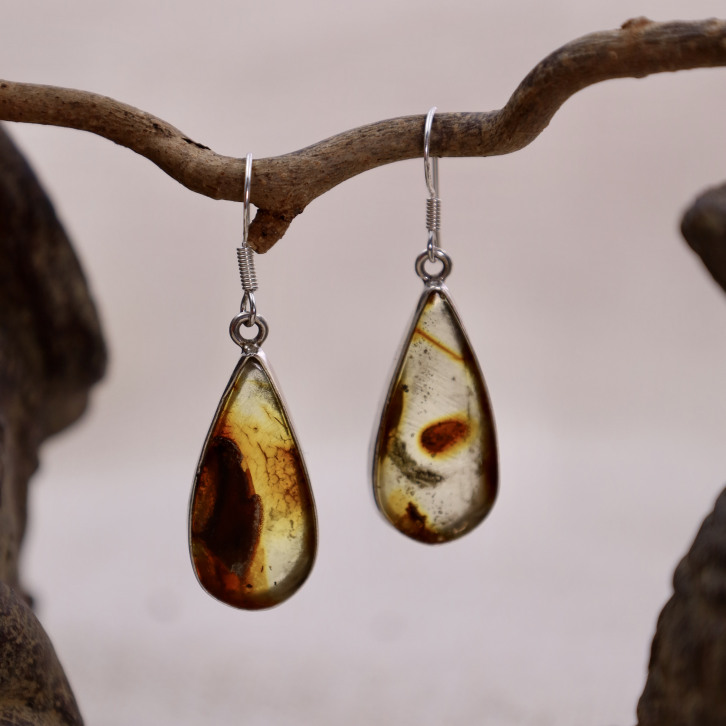 Boucles d'oreilles en argent et ambre