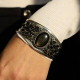Bracelet rigide en argent et obsidienne dorée