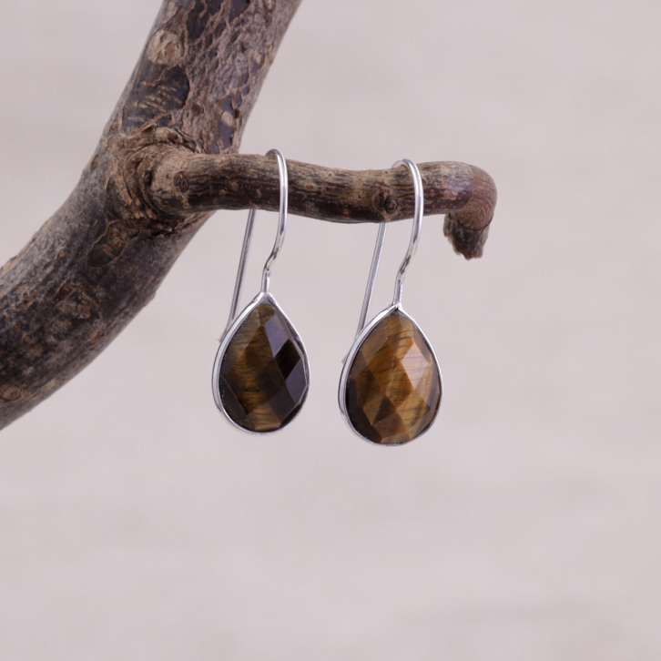 Boucles d'oreilles en argent et oeil de tigre