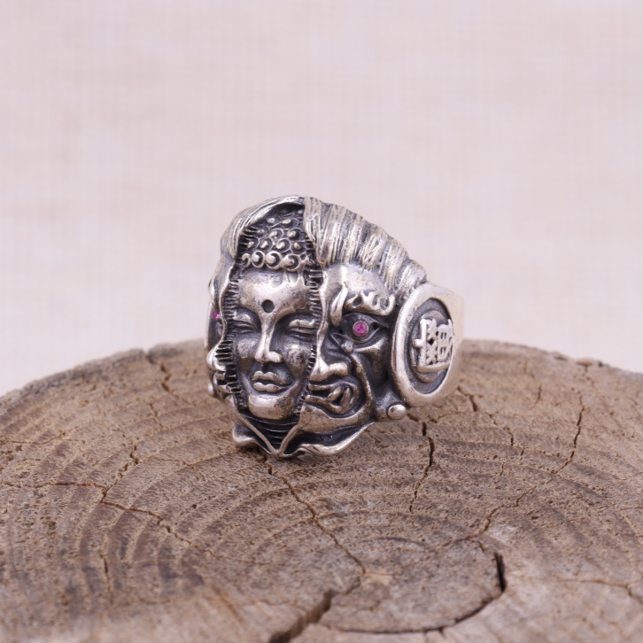 Bague en argent - Bouddha et Mara