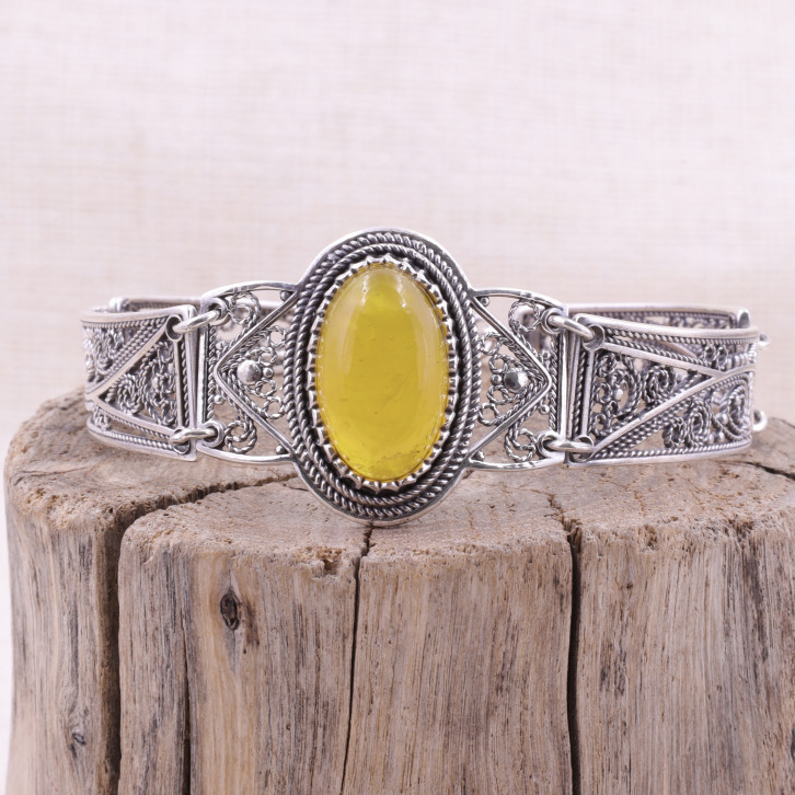 Bracelet rigide en argent et ambre