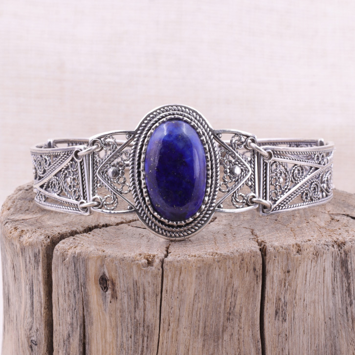Bracelet rigide en argent et lapis lazuli
