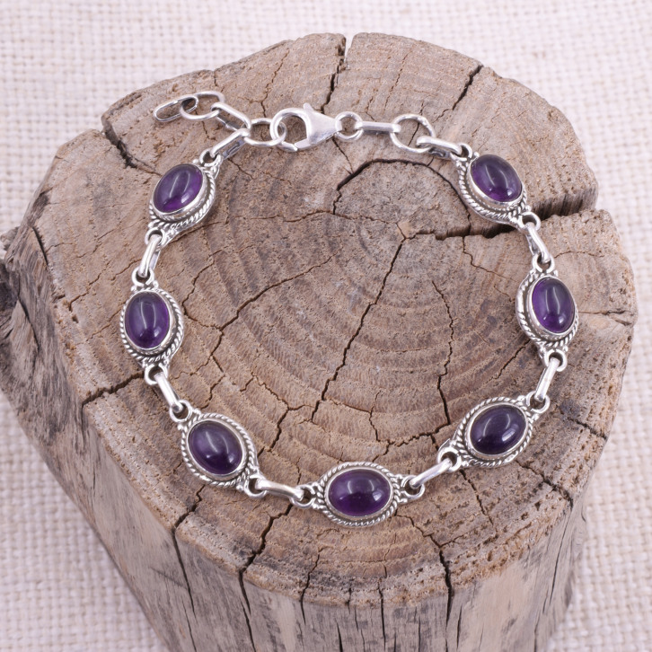 Bracelet en argent et améthyste