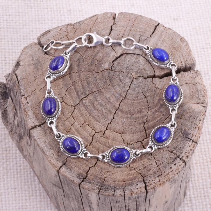 Bracelet en argent et lapis lazuli