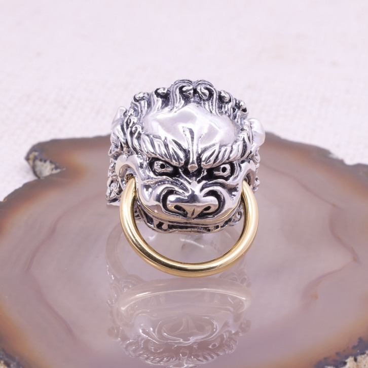 Bague en argent et cuivre - lion bouddhiste
