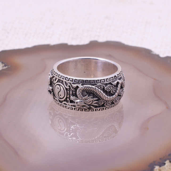 Bague en argent - Dragons - Ying/Yang