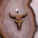 Pendentif en argent et oeil de tigre - crâne de taureau