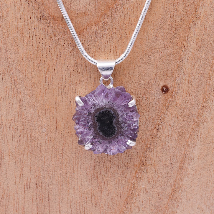 Pendentif en argent pierre améthyste brute