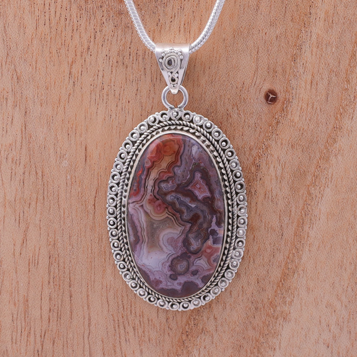 Pendentif en argent pierre agate crazy