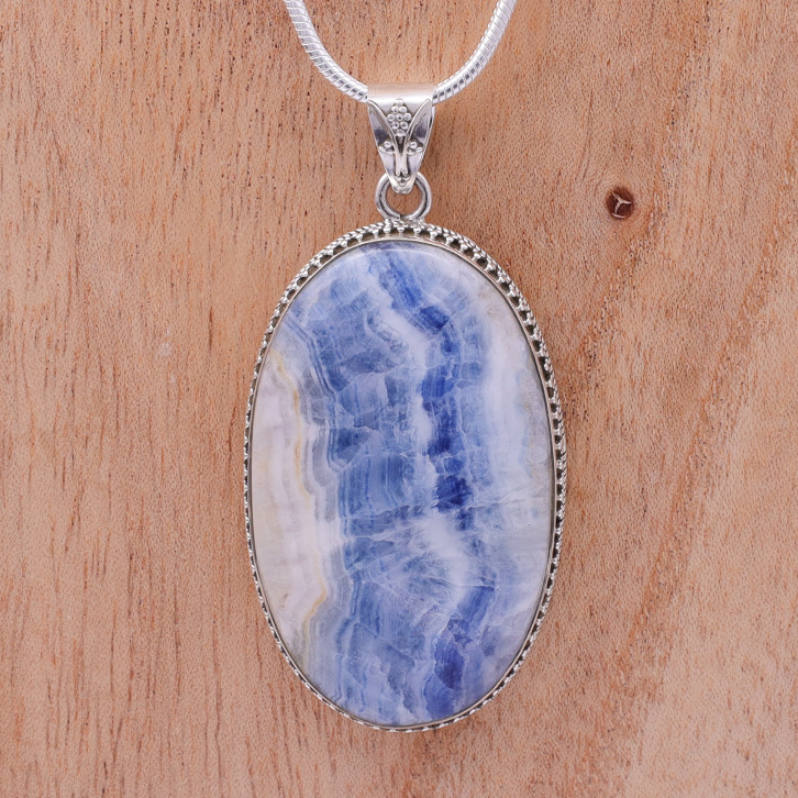 Pendentif en argent pierre agate blue lace