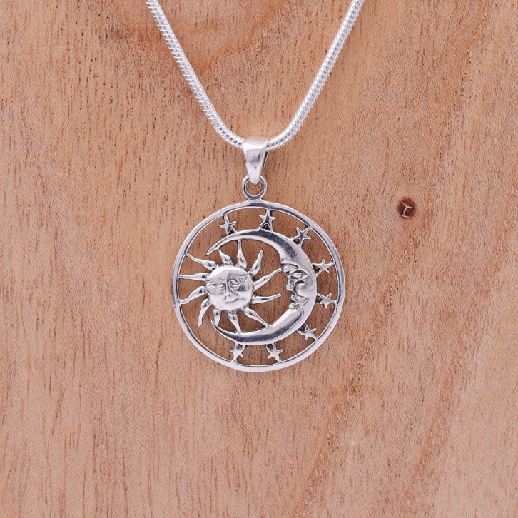 Pendentif lune et soleil en argent